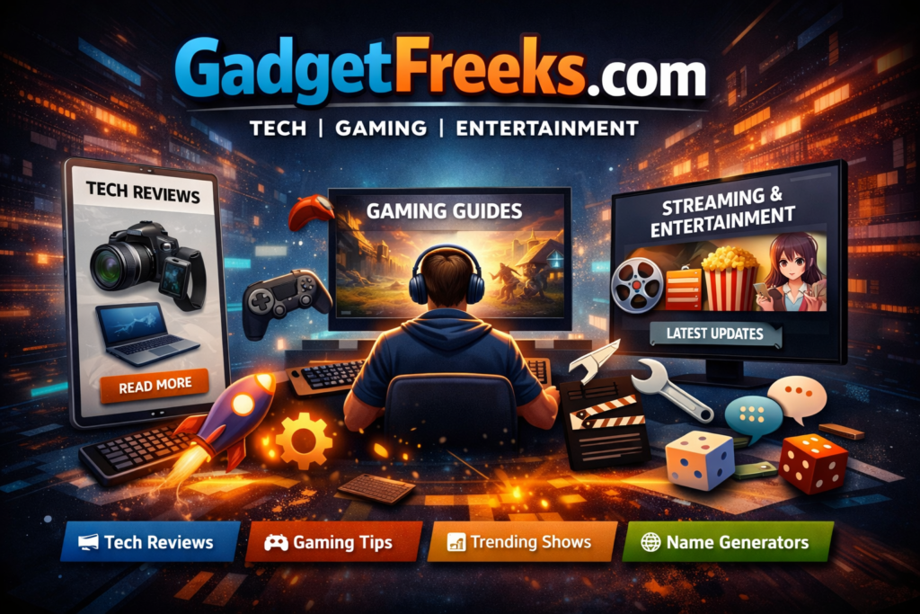 Screenshot of GadgetFreeks.com showcasing tech, gaming, and entertainment content